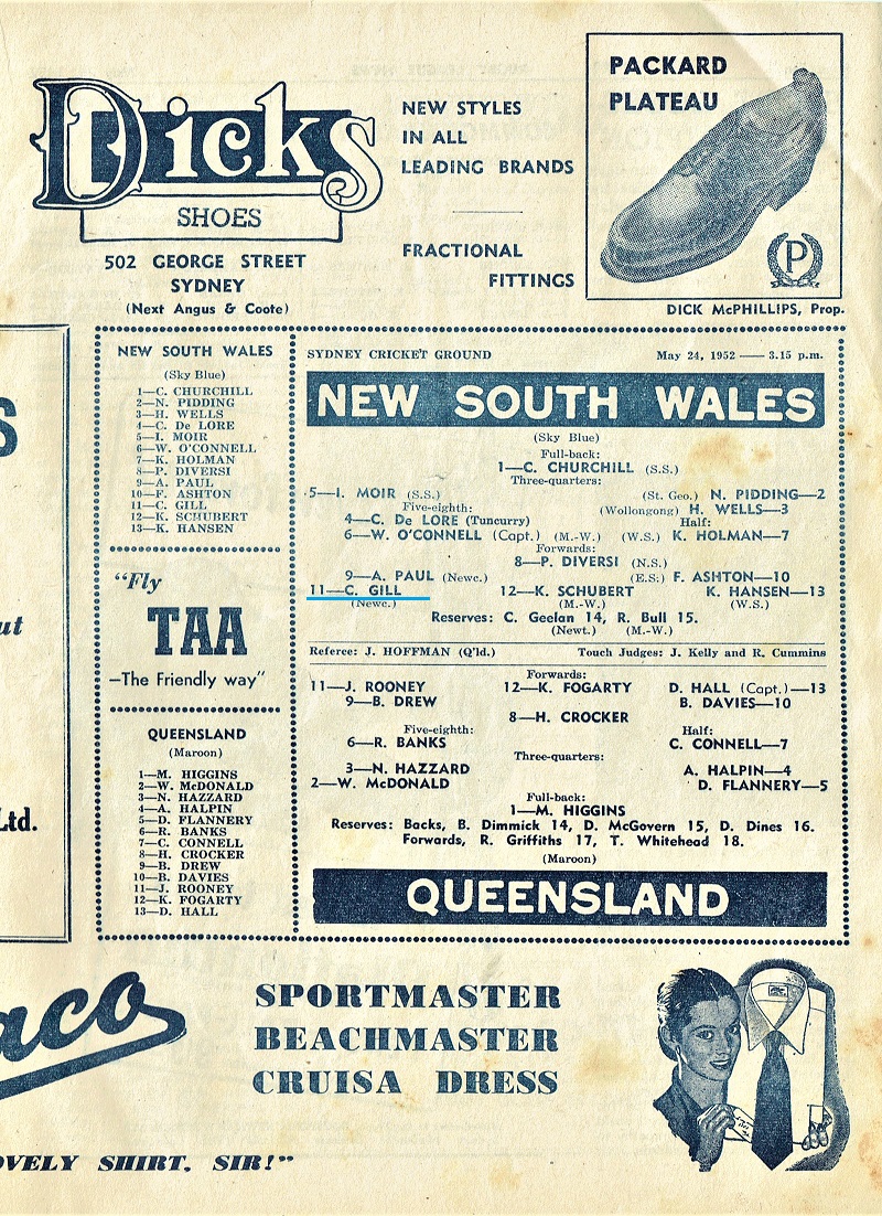 Charlie Gill NSW vs QLD 24th May 1952