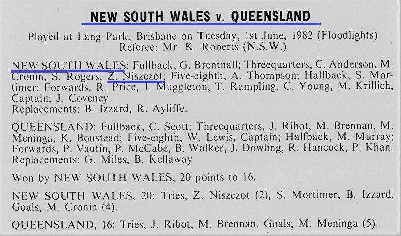 NSW vs Queensland 1982. 1st State of Origin.