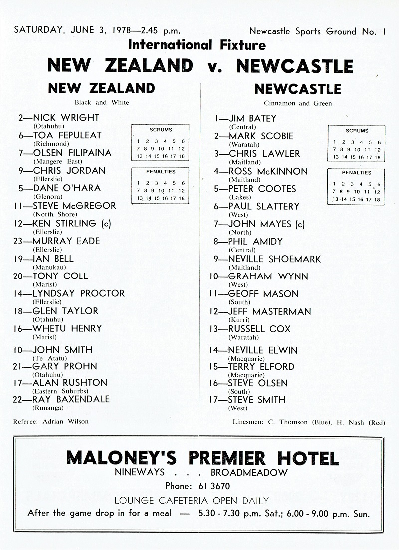 Newcastle vs New Zealand 3rd June 1978.