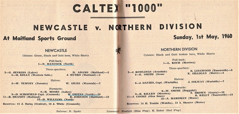 Newcastle vs Northern Division 1st May 1960.