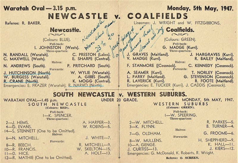 Newcastle vs Coalfields,5th May 1947 (2)
