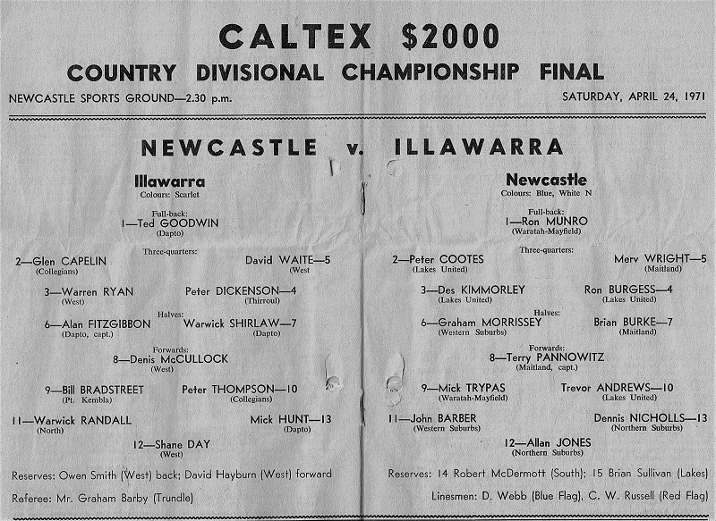 Newcastle vs Illawarra 24th April 1971.