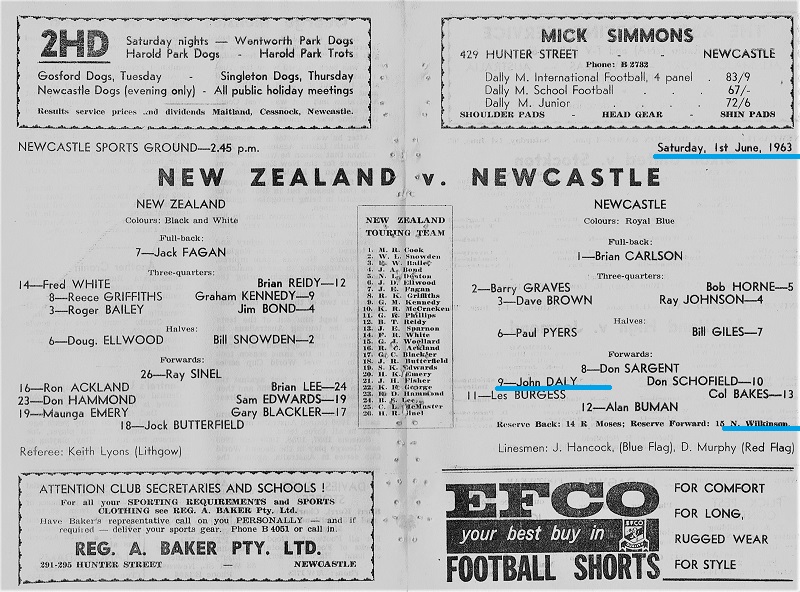 Newcastle vs New Zealand 1st June 1963.