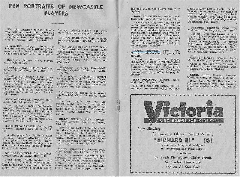 Newcastle vs New Zealand Pen Pics 1956.