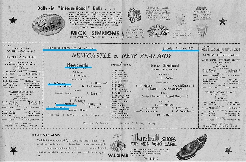 Newcastle vs New Zealand 7th June 1952.