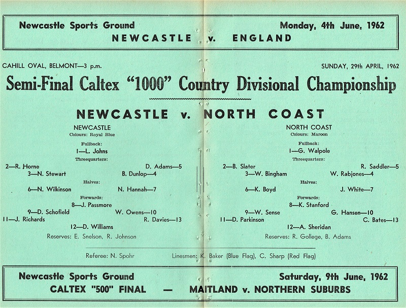 Newcastle vs North Coast 29th April 1962.