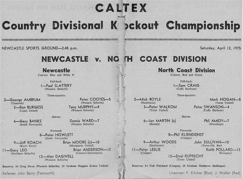 Newcastle vs North Coast 12th April 1975.
