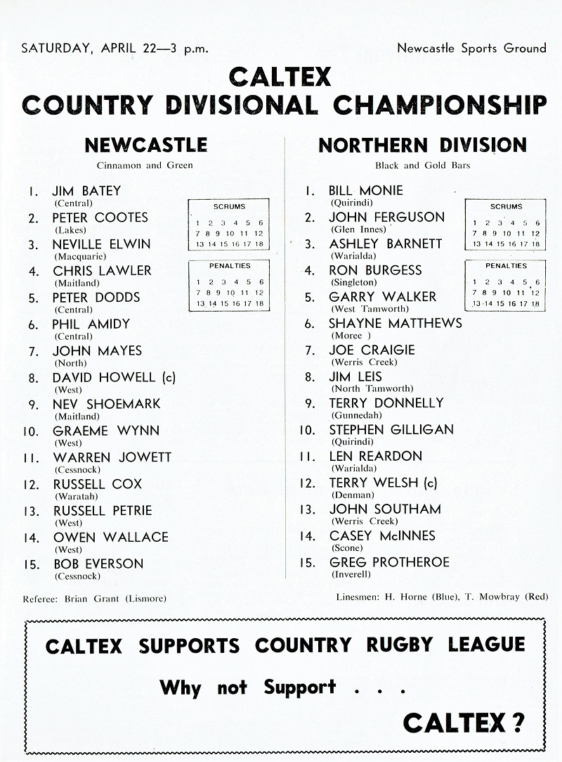 Newcastle vs Northern Division 22nd April 1978.