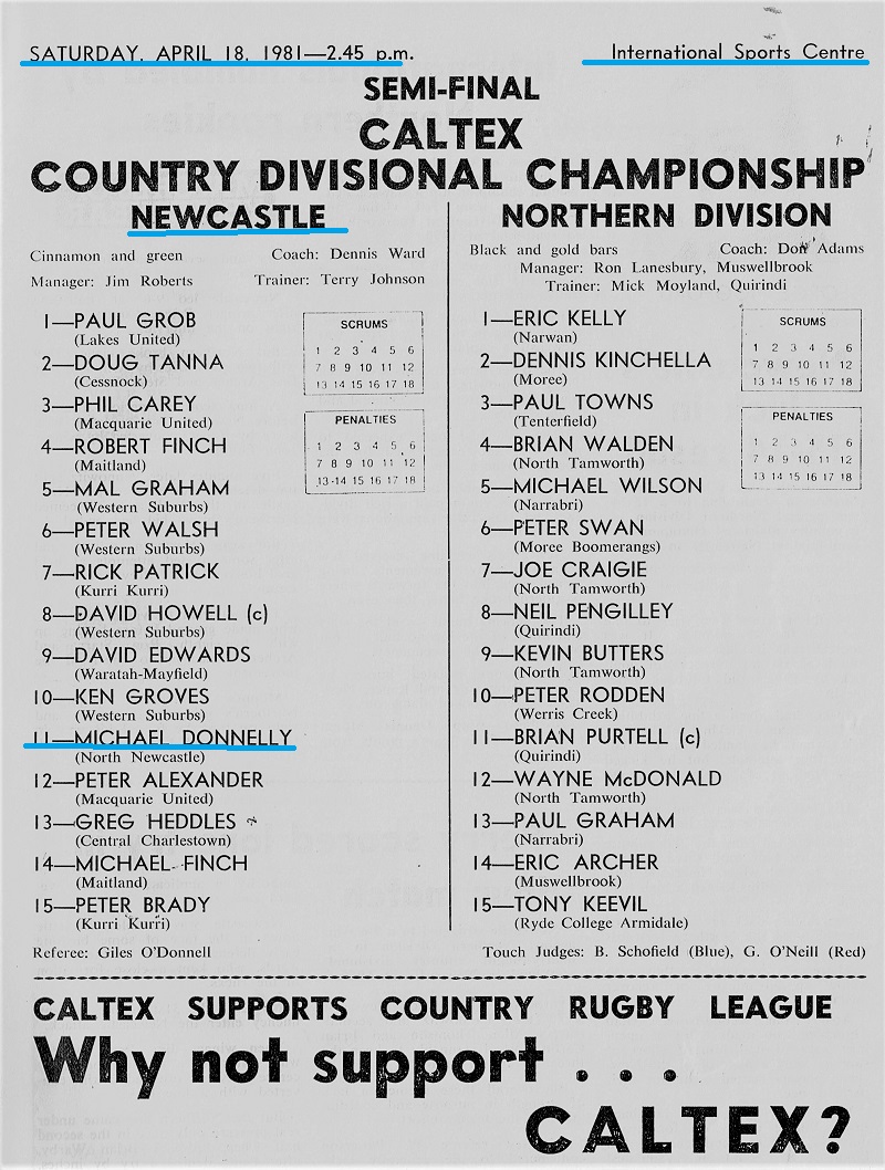 Newcastle vs Northern Division 18th April 1981.