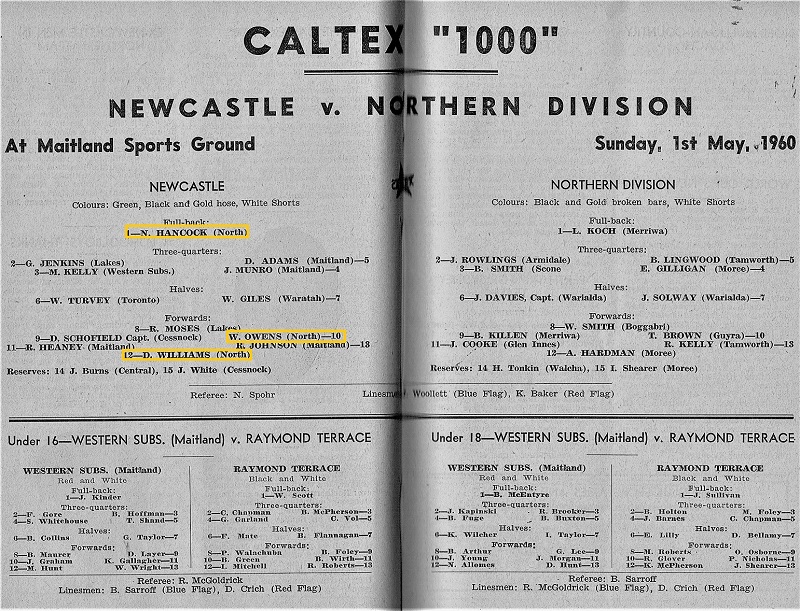 Newcastle vs Northern Division 1st May 1960.