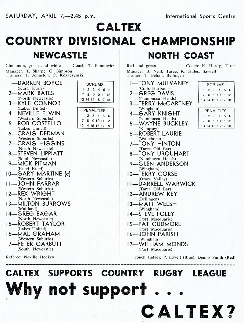 Newcastle vs North Coast 7th April 1984