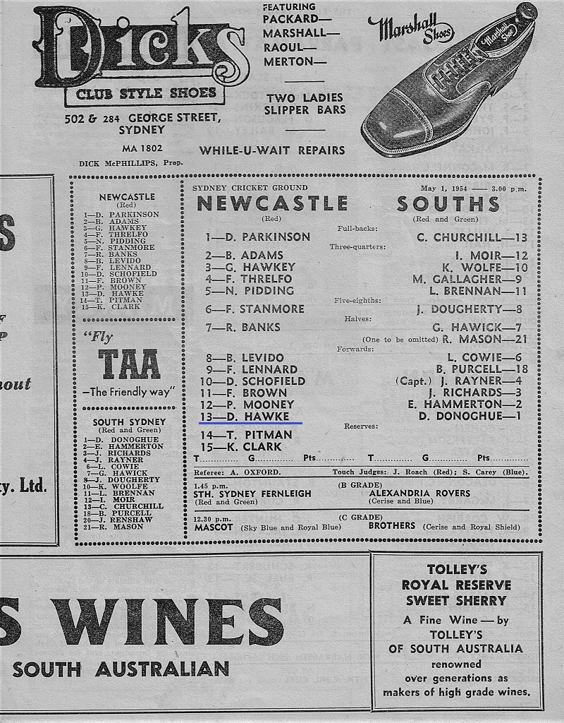Newcastle vs South Sydney 1954.