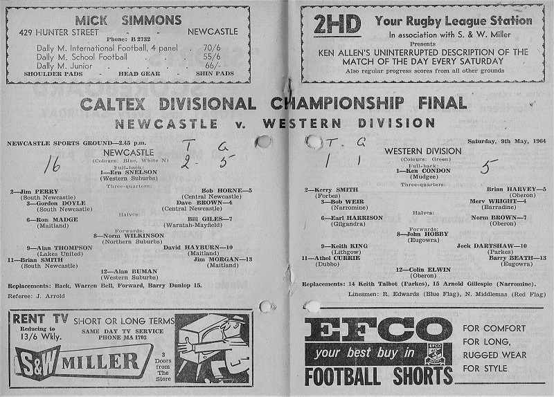 Newcastle vs Western Division 9th May 1964.