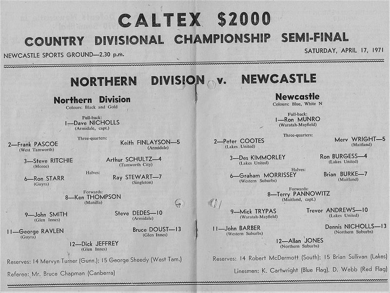 Newcastle vs Northern Division 17th April 1971.