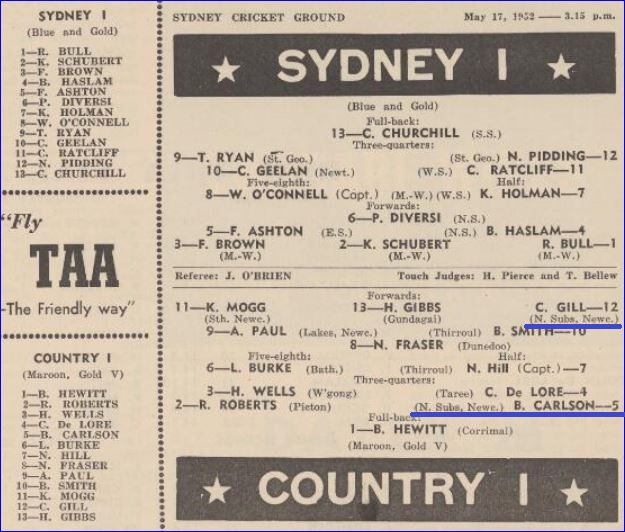 Sydney 1st's vs Country 1st's 1952.