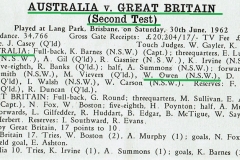Bill Owen Australia vs Great Britain Lang park 1962.