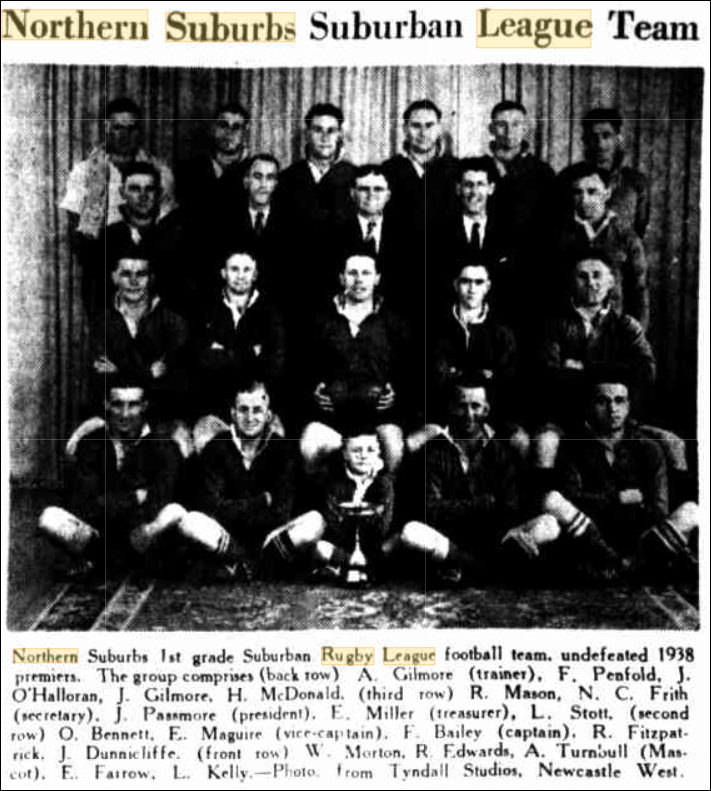 Northern Suburbs Reserve Grade Premiers 1938.
