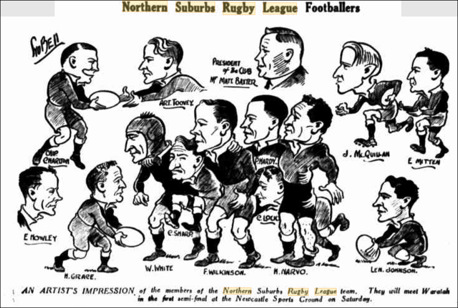Northern Suburbs Caricatures on players from 1935.