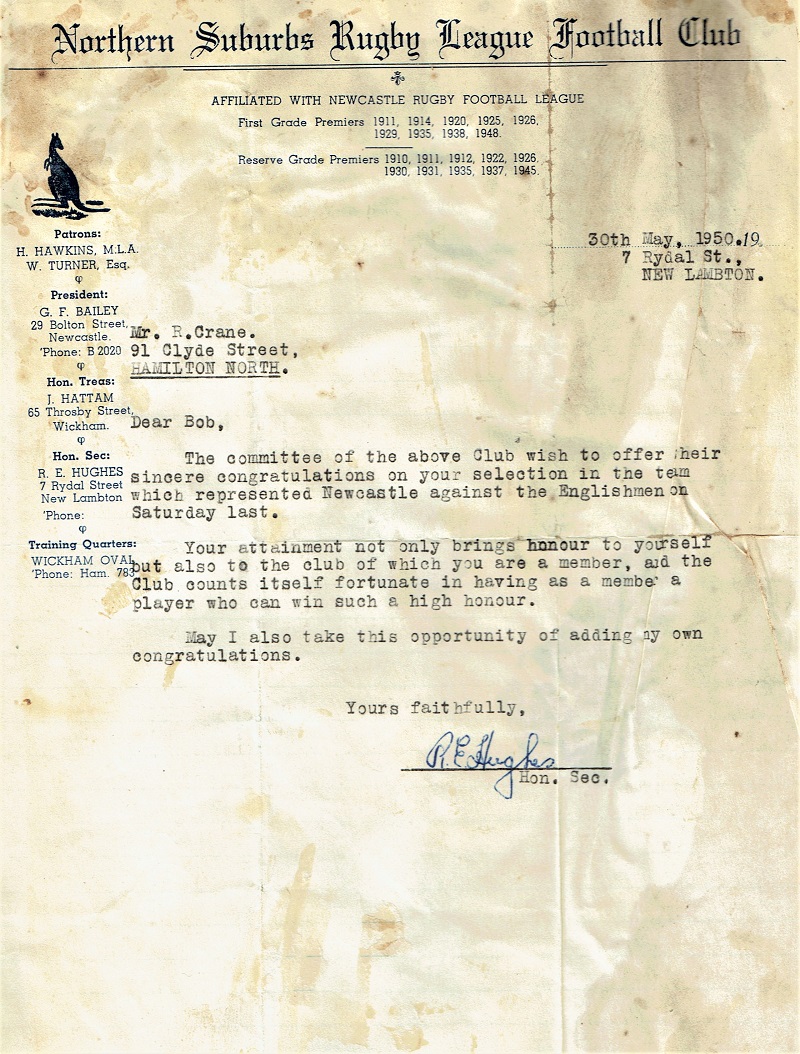 Letter to Bob Crane from North's committee