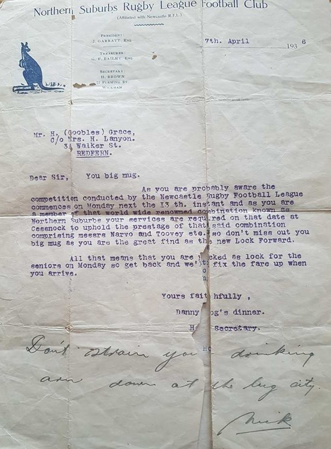 Letter addressed to Harold Grace whilst residing in Redfern