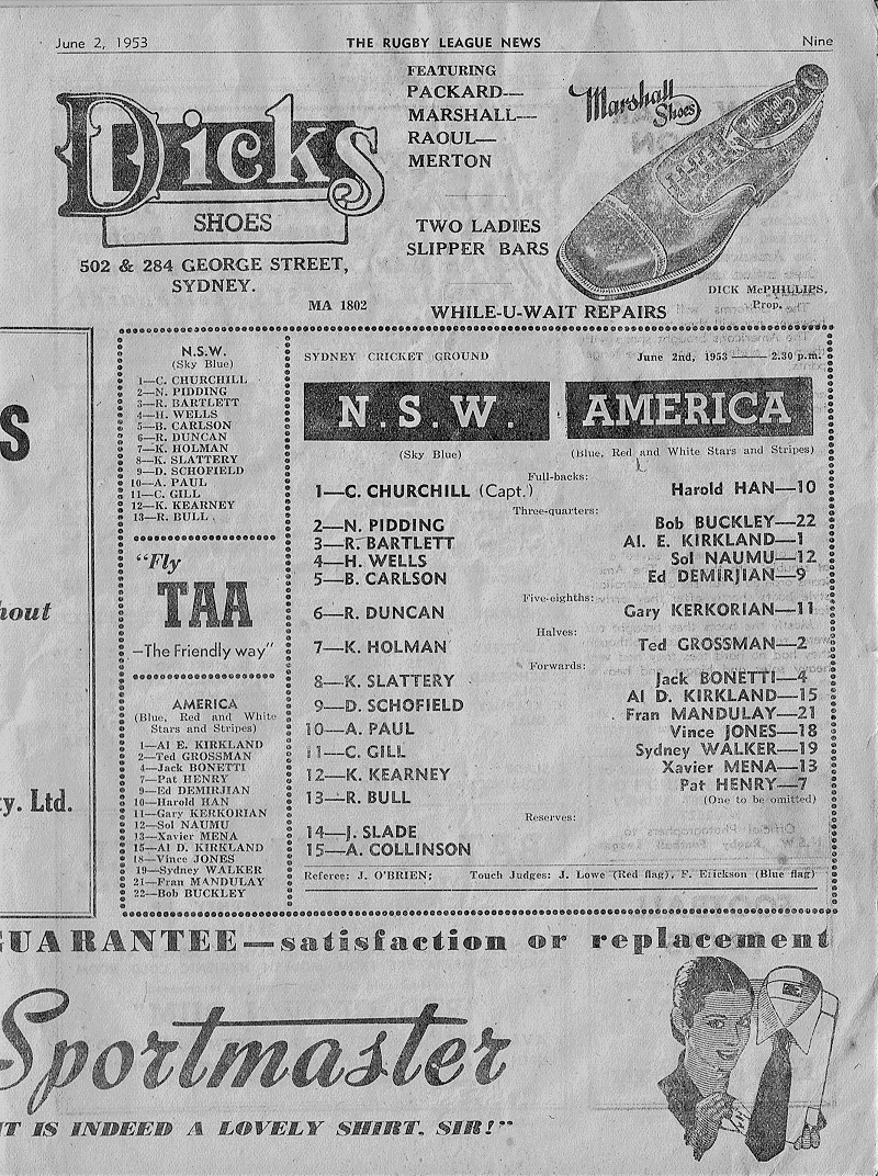 NSW vs America 1953.
