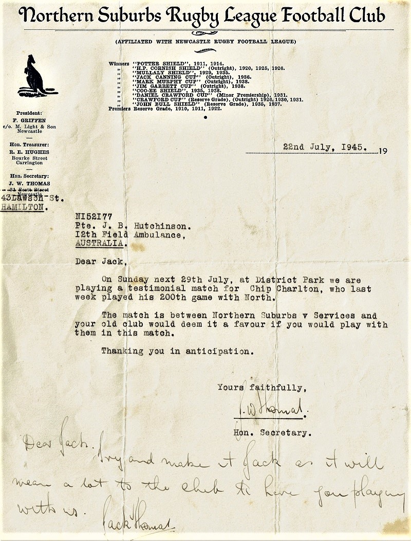 Letter to Jack Hutchinson 1945.