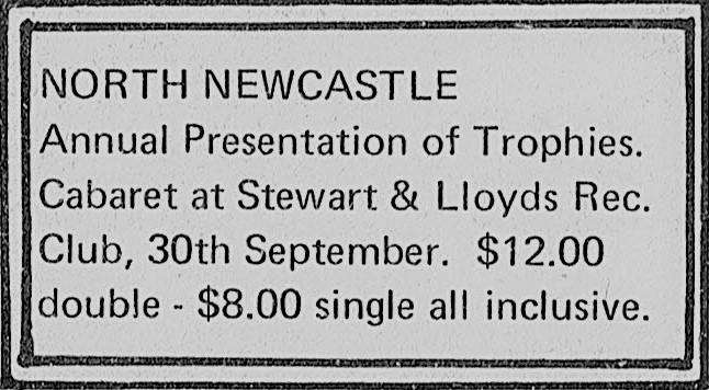 North Newcastle Club Presentation 1977.