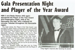 Craig Higgins Player of the Year 1984.