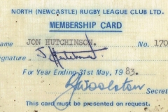 John Hutchinson Memebership card 1983.