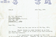 Letter from Canterbury CEO Peter Moore 1974.