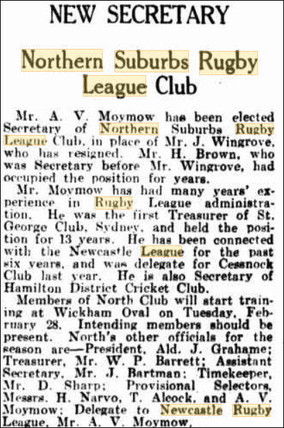 A.V. Moymow appointed Secretary 1939.