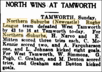 Northern Suburbs defeats Tamworth 1936.