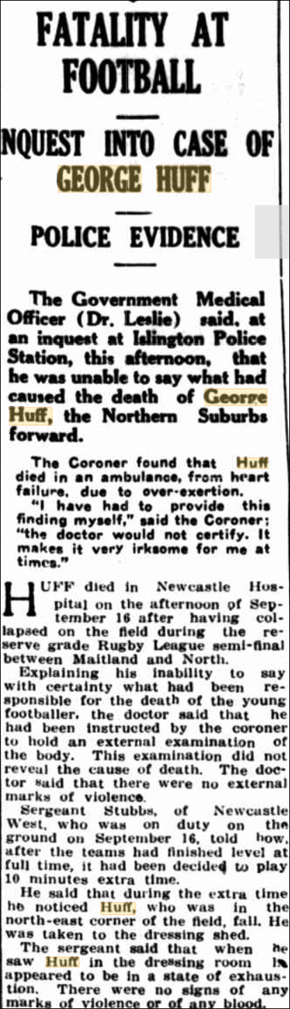 Inquest into George Huffs death 1933.