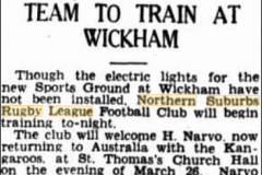 Northern Suburbs to begin training 1938.