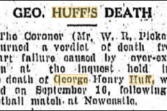 Coroner returns verdict on Gorge Huff's death 1933.