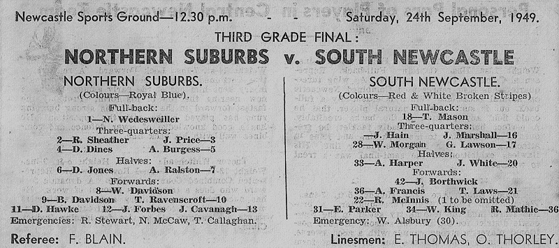 3rd Grade Final - Northern Suburbs vs South Newcastle 1949.