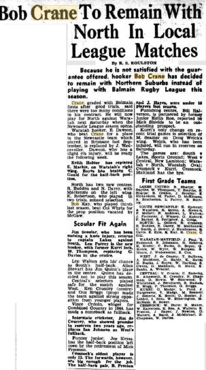 Bob Crane to remain at North's 1948.