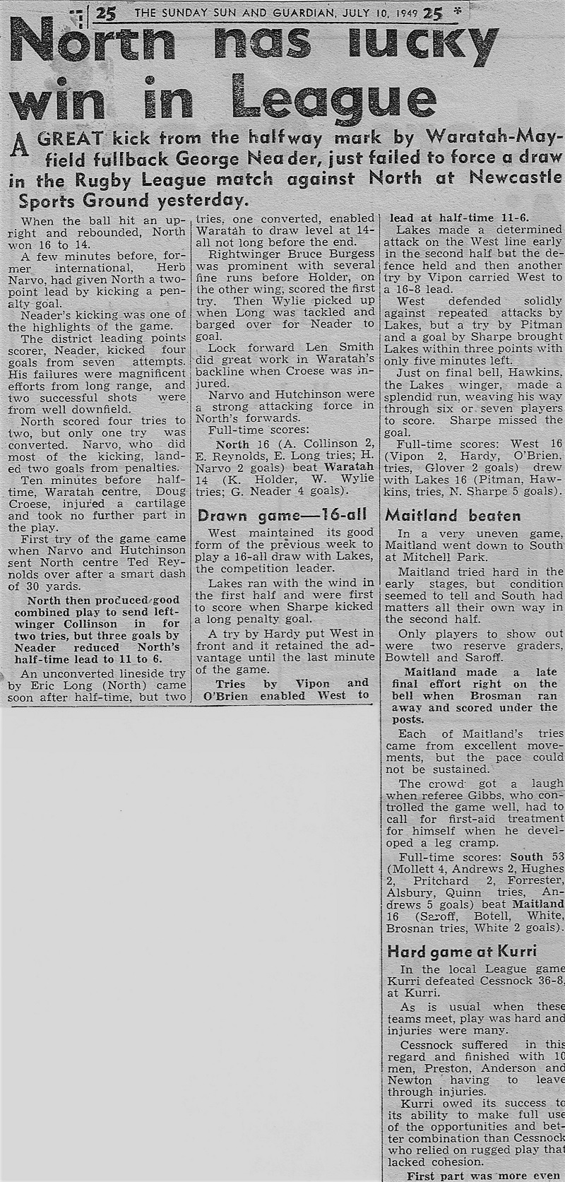 Northern Suburbs has lucky win 1949.