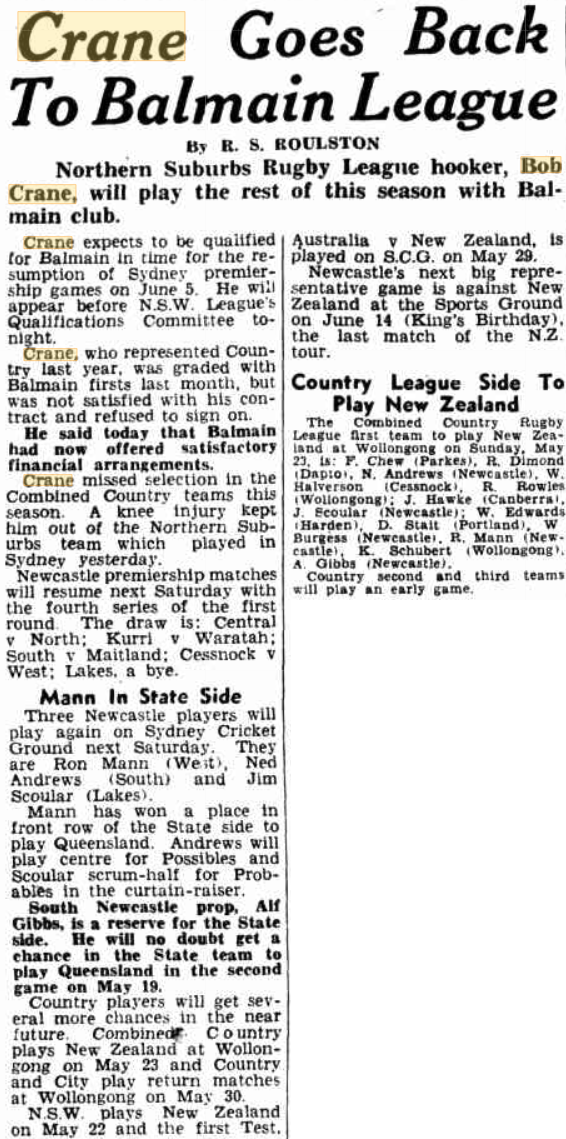 Bob Crane returns to Balmain 1948.
