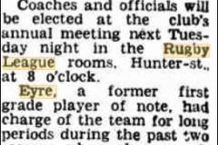 Ernie Eyre likely to Coach North's in 1954.