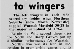 Bernie de Witt scores 3 Trys 1962.