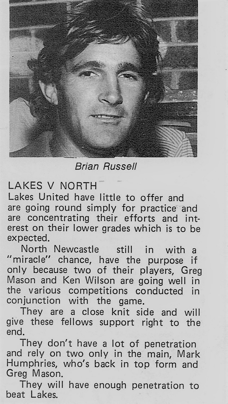 Lakes United vs North Newcastle 1977.