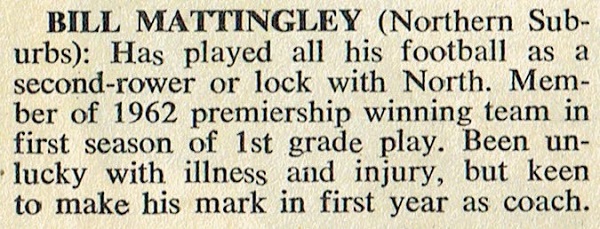 Bill Mattingley appointed Coach for 1968.