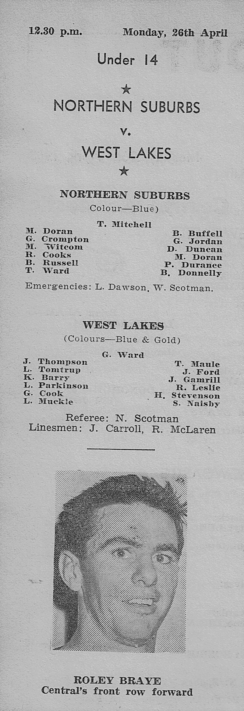 Norths vs West Lakes Under 14's 1965.
