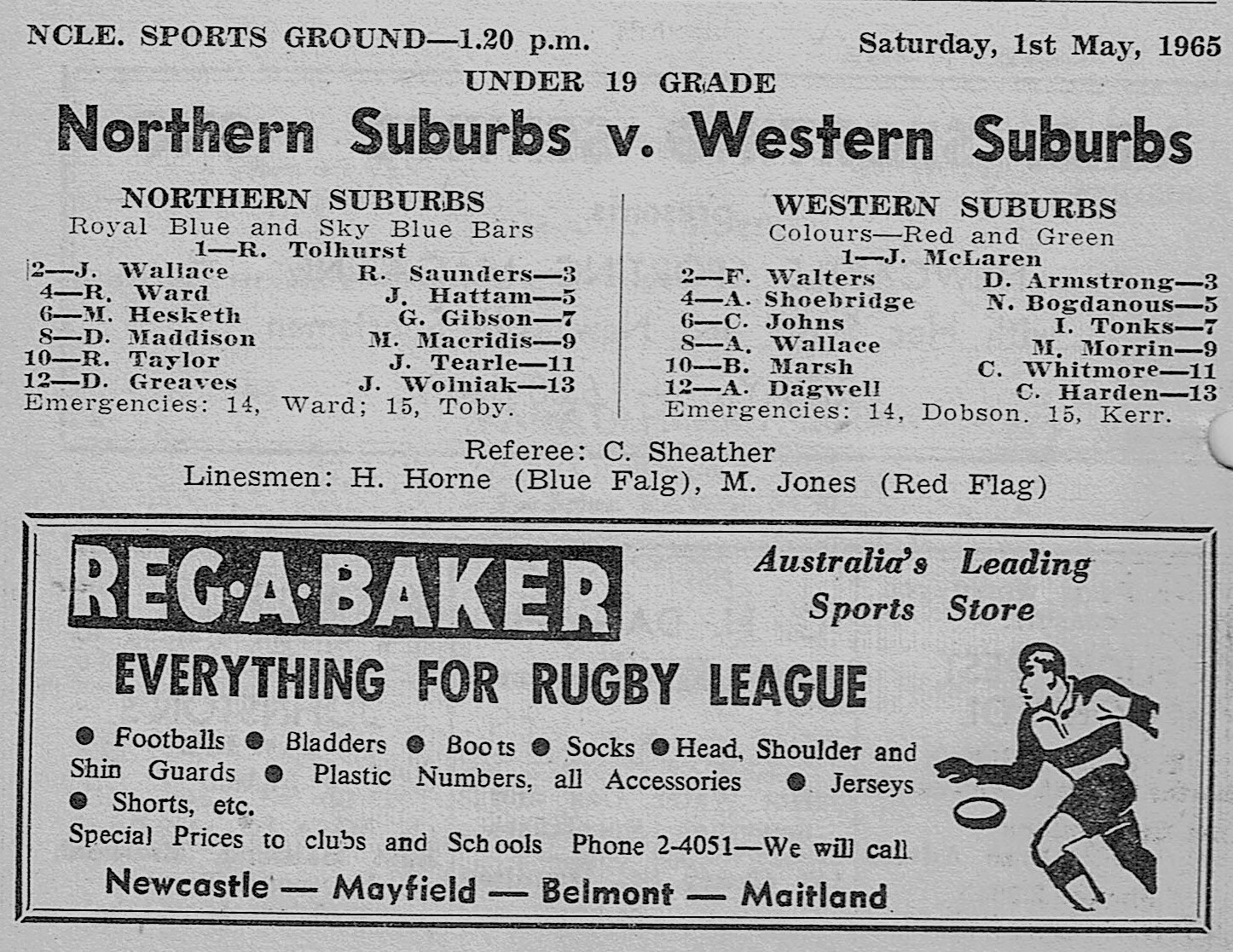 Norths vs Wests Under 19's 1st May 1965.