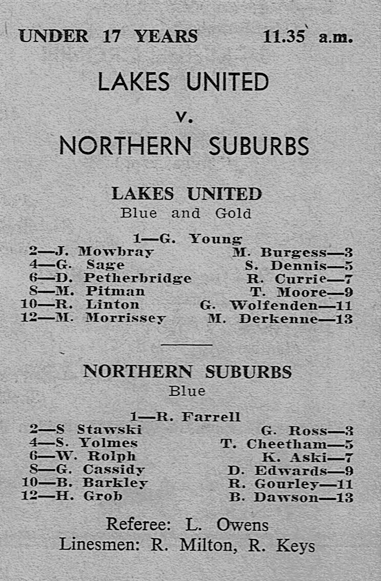 Lakes vs Norths Under 17's 1972.