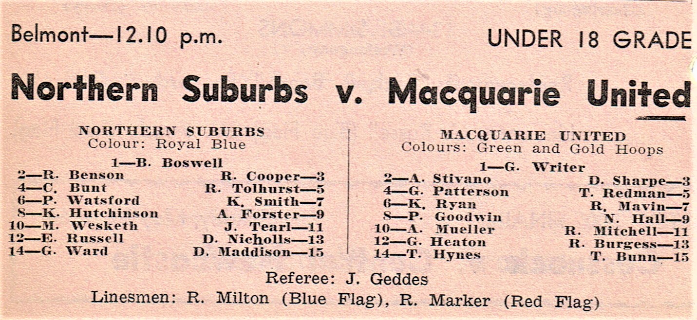 Norths vs Macquarie Under 18's 1964.