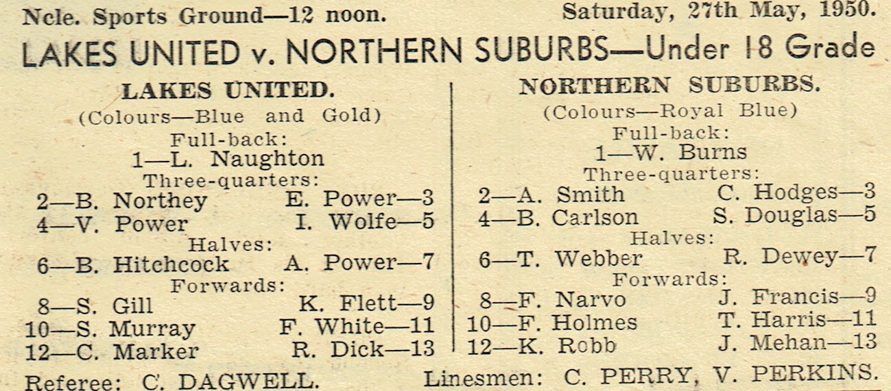 Lakes vs Norths Under 18's 1950.