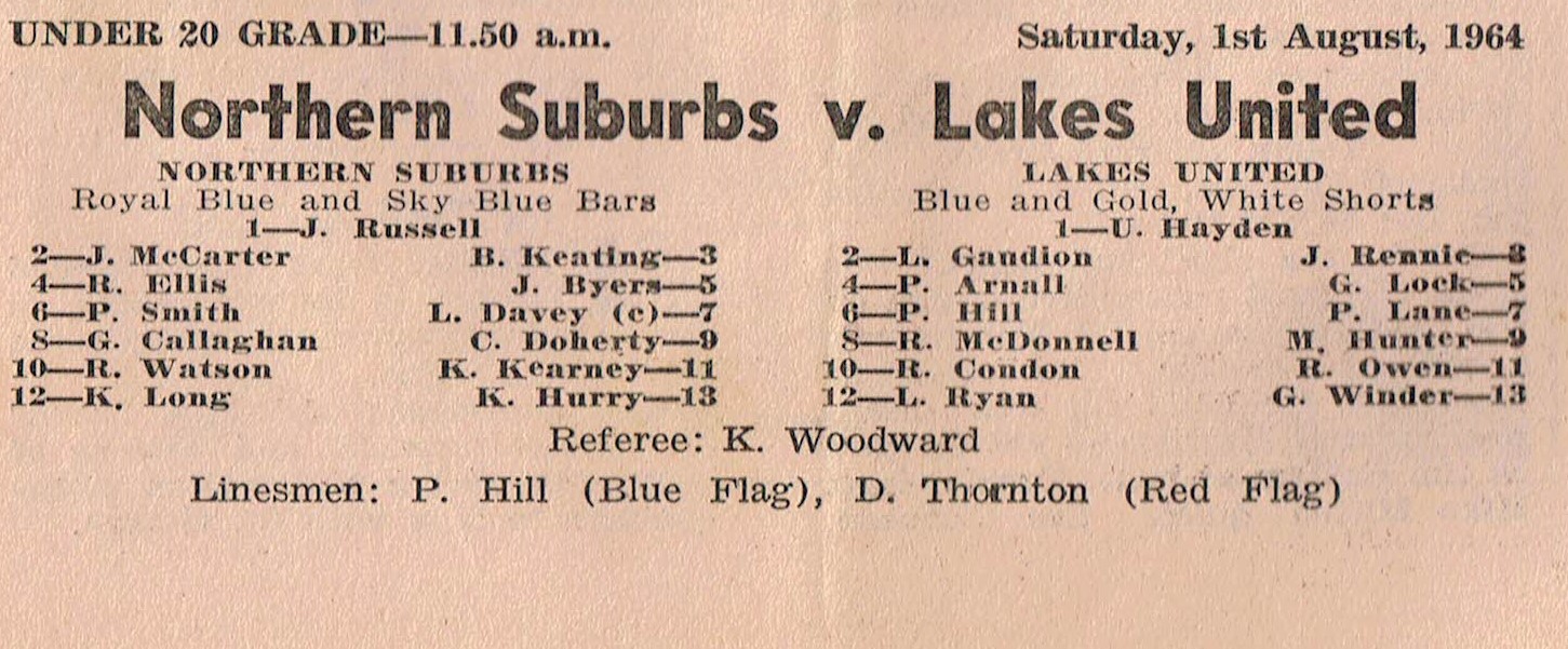 North v. Lakes United Under 20's 1964.