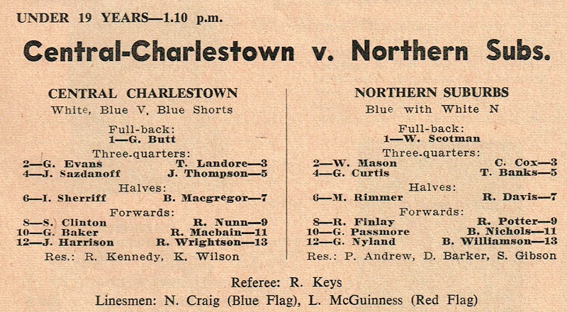 Central vs Northern Suburbs Under 19's Saturday 7th August 1971